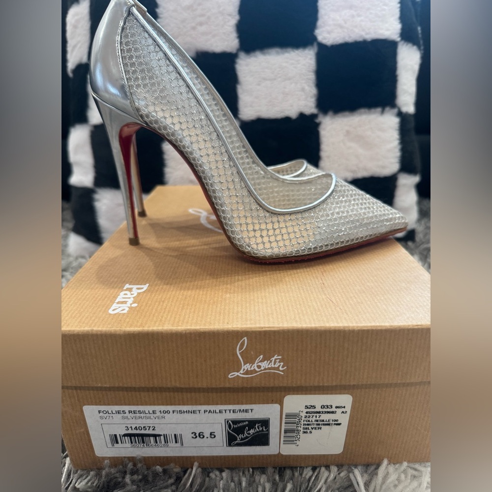 Follies Resille 100 Fishnet Pailette/Met Christian Louboutin Silver Heels 36.5